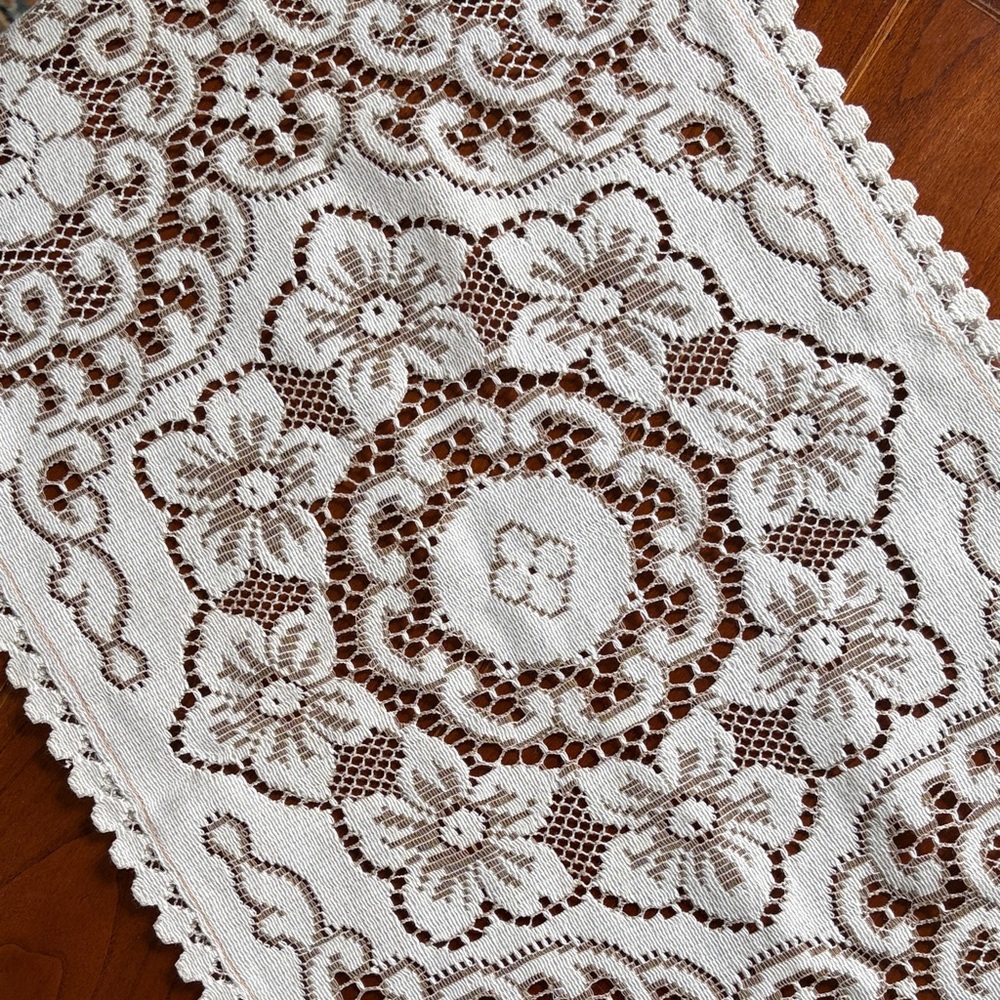 Vintage White and Brown Doily 14”x24”